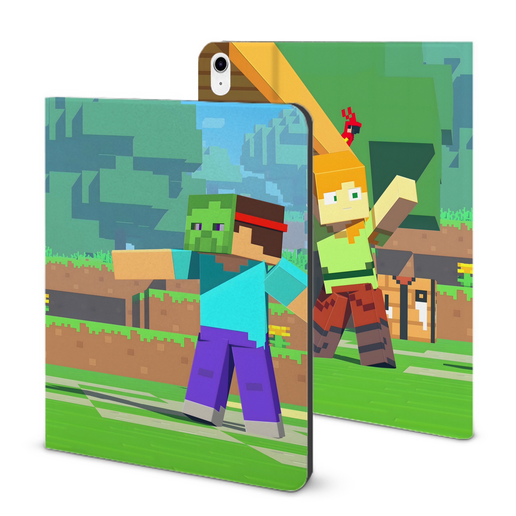 （画像用） マインクラフト ブロックの世界 Minecraft MC Block world IPad ケース ブック型 PUレザー TPU 耐衝撃 軽量 薄型 ペン収納なし 全面保護 IPad 各モデル対応